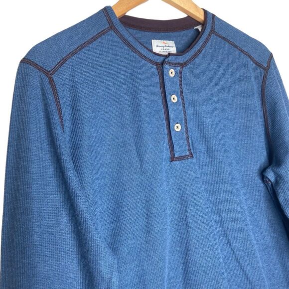 Tommy Bahama Men’s Thermal Henley Sweatshirt Size L Blue Paradise Alley Buttons - Picture 8 of 9